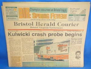 NASCAR APRIL 3, 1993 ALAN KULWICKI CRASH, BRISTOL, VIRGINIA LOCAL NEWSPAPER - Picture 1 of 4