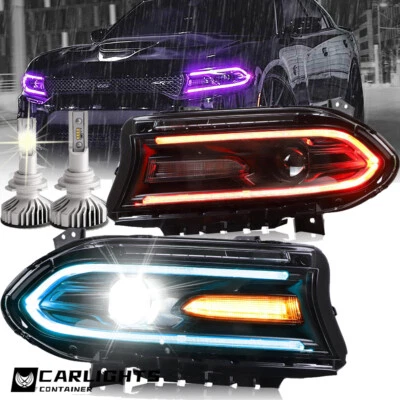 For 2015-2023 Dodge Charger RGB Headlights Color Change DRL Lamps+LED Bulbs Kits - Image 1 of 4