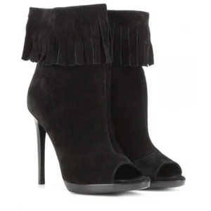 Burberry Pelling fringe suede peep-toe booties ankle boot size IT 37.5 US 7.5 - Picture 1 of 14