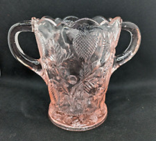 Vintage Pink Depression Glass Fenton Strawberry Double Handle Vase Pitcher