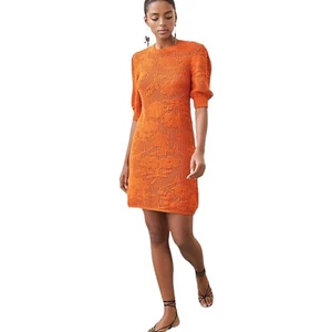 Anthropologie Maeve Pointelle Maglia Arancione Manica Corta Mini Abito Taglia S - Foto 1 di 9