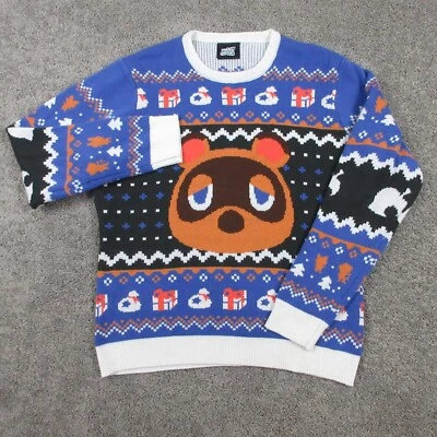 Animal Crossing Sweater Mens 2XL Blue Christmas Holiday Knit Pullover Tom Nook - Image 1 of 4