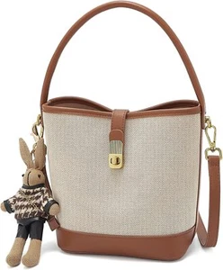 LAORENTOU kleine Stoff Bucket Top-Henkel Umhängetasche für F-beige-braun - Bild 1 von 7