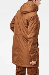gstar raw mens brown hooded strett parka quilted jacket coat size L pockets - Picture 1 of 24