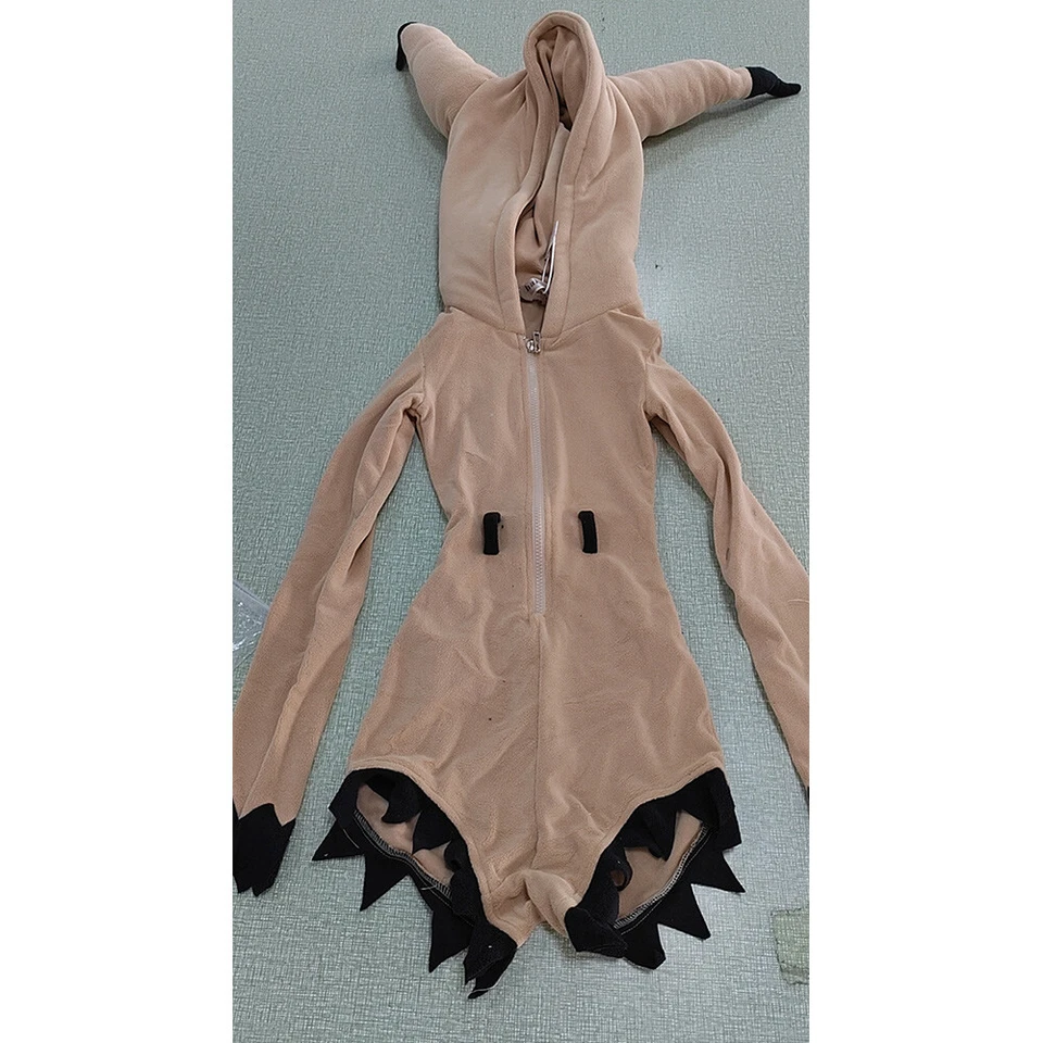 Beige Hooded Bodycon Romper Pajama with Belt Choker - Image 1 of 1