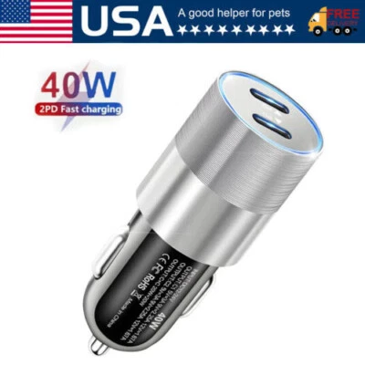 40W Dual USB Type-C Fast Car Charger Adapter For iPhone iPad Android Samsung  - Image 1 of 4