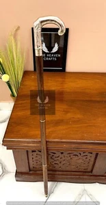 Solid Brass Silver Finish Eva Adam Head Handle Black Wooden Walking Stick Cane - Picture 1 of 5