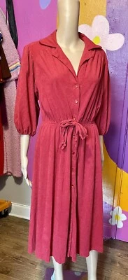 70s仿绒面革锈红色连衣裙  — 第 1/4 张图片