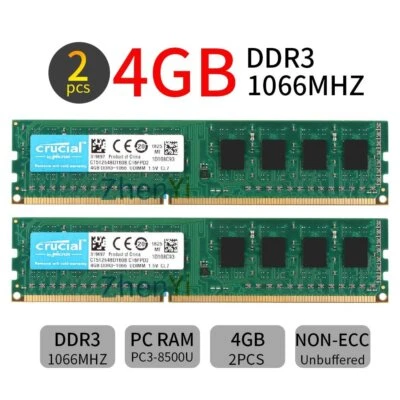 8GB 2x 4GB 2GB DDR3 PC3-8500U 1066MHz 240Pin Desktop RAM Memory For Crucial LOT - Image 1 of 4