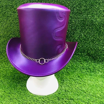 Sombrero de copa de cuero púrpura hecho a mano con banda de cadena gótico Steampunk Festival Sombrero Foto 1 de 4