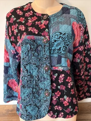 Chaqueta Carole Little De Colección Floral Acolchada Ligera 6 Hecha en EE. UU. Rosa Azul Abotonada Foto 1 de 4