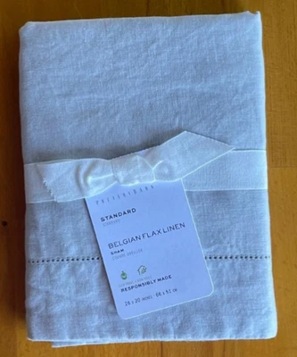 NUEVO $130 POTTERY BARN Belga Lino Lino Juego de 2 piezas ESTÁNDAR Almohada Fundas Gris Suave Foto 1 de 4