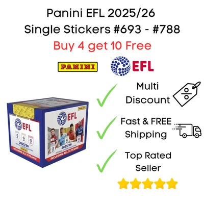 Pegatinas de fútbol Panini EFL 2025/26 #693 - #788 compra 4 obtén 10 gratis 2025 2026 Foto 1 de 4