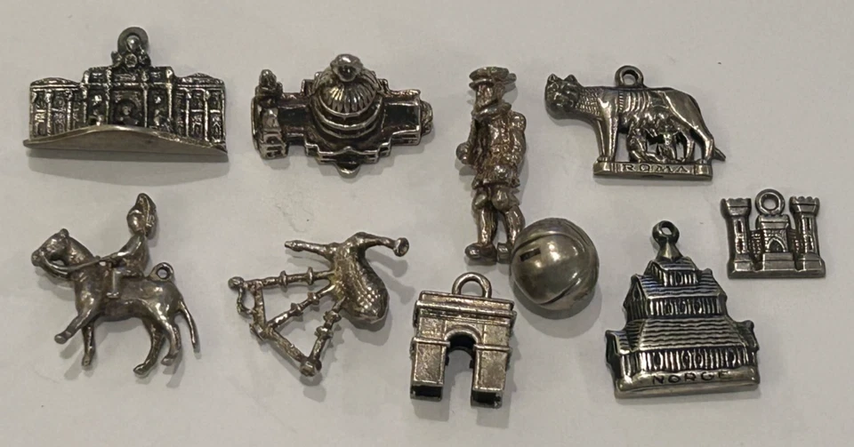 VTG Sterling Silver Lot of 10 Charm Bracelet Pendants 23.1 Grams - Image 1 of 3