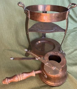 Antique Bazar Francais Copper Warming Pot And Stand Francais NYC New York 666 - Picture 1 of 23