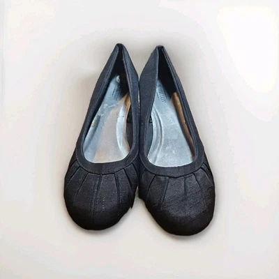 Tacones de cuña Seychelles 8W Steampunk negro textil detalle pellizco puntera #427 Foto 1 de 4