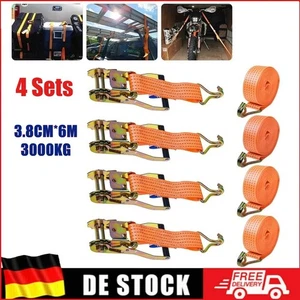 Juego de 4 correas de sujeción con trinquete y gancho 3t 3000kg 6m metros correa de sujeción correas de amarre camión - Imagen 1 de 21