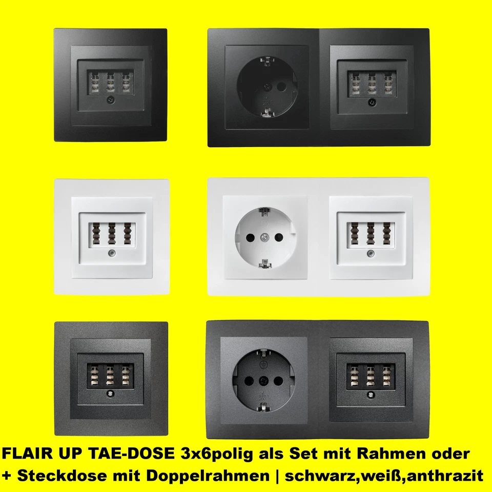 MCPOWER TAE Anschluss Telefon-Dose NFN Unterputz FLAIR Steckdose UP weiß schwarz grau