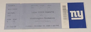 Giants Redskins Ticket Stub Eli Manning Career TD #19 NFL Game 10/30/2005 - Picture 1 of 2