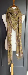 New Authentic Chan Luu Paisley Cashmere Silk Scarf Color: Lizard Green - Picture 1 of 8