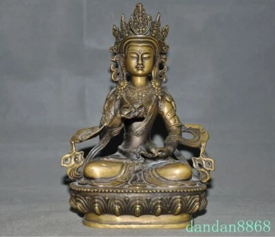 8.4" Tibetan Buddhism temple brass Vajrasattva Tara Kwan-Yin goddess statue - Image 1 of 4
