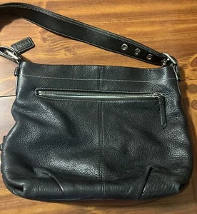 COACH Black Pebbled Leather 15064 Thick Adjustable Strap Silver Buckles - Picture 1 of 8