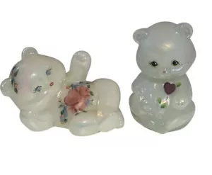 Fenton Opal 100th QVC February Amethyst & Reclining Carnival Heart & Flower Bear - Picture 1 of 7