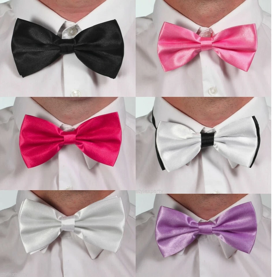 Smart Bow Tie Neck Mens Clip-on Plain Colour Dickie Fancy Dress Wedding Satin  - Image 1 of 1