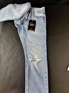 Levi’s 501 S Skinny Blue Denim Jeans Womens 25x28 Button Fly - Picture 1 of 6
