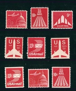 US Scott # C64-65, C72-73, C77~82, & C79~83 / 1962 - 1973 Air Mail Set of 9 F-VF - Picture 1 of 1
