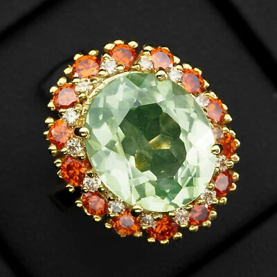 Excellent Lime Green Peridot 10.76Ct 925 Sterling Silver 24K Gold Plated Rings  - Image 1 of 4