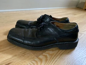 Men's Sz 43 (9 / 9.5)Ecco Black Leather Shoes Loafers Slip-On Dress Square Toe - Picture 1 of 10