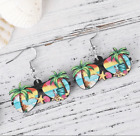 Colorful Sunglasses Design Palm Tree Beach Scenery Dangle Retro Vacation Style W