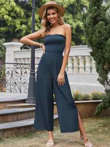 Elegante Vestido Mujer Mono Completo sin Mangas Pantalones Bohemio Azul A097 - Imagen 1 de 7