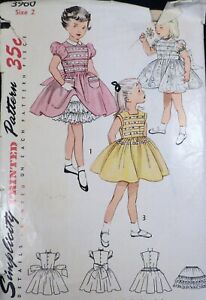 Vtg 1950s Simplicity 3960 Full Skirt Petticoat Dress SEWING PATTERN Toddler 2