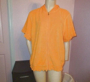 Y2K Vtg Curve Terry Beach Hoodie Size 3X Coverup Short Sleeves Ruffle Resortwear - Picture 1 of 11