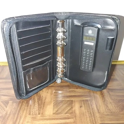 Temporizador de día planificador de cremallera carpeta negro 8,5" 6 anillos calculadora regla clip bolígrafo soporte  Foto 1 de 4