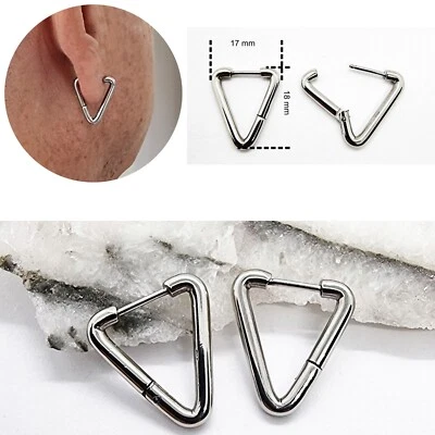 Orecchini a cerchio triangolo in acciaio inox cerchietti argento geometrici - Immagine 1 di 4