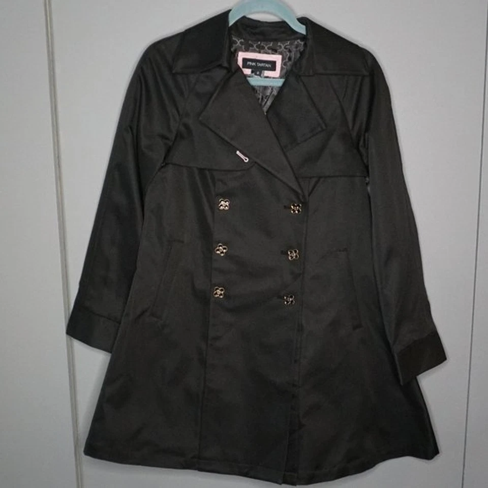 Pink Tartan Women's Coat Sophia Pleated Oversized Trench in Black size 0 $595 - Image 1 of 4