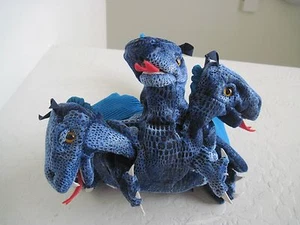 Folkmanis Puppets BLUE THREE- HEADED DRAGON 14" Hand Puppet Plush Stuffed  - Picture 1 of 5