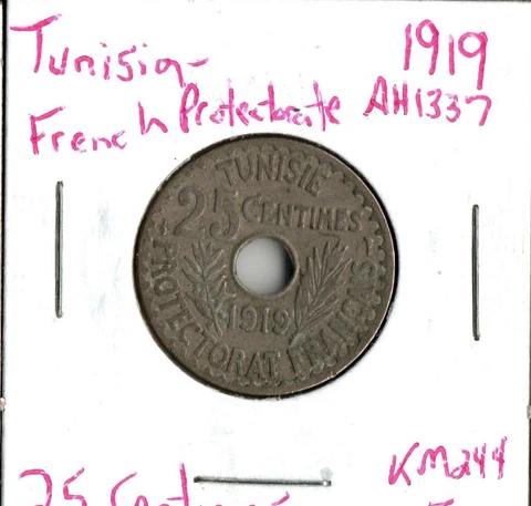 Coin Tunisia (French) 25 Centimes 1919 KM244, Combined shipping Cover