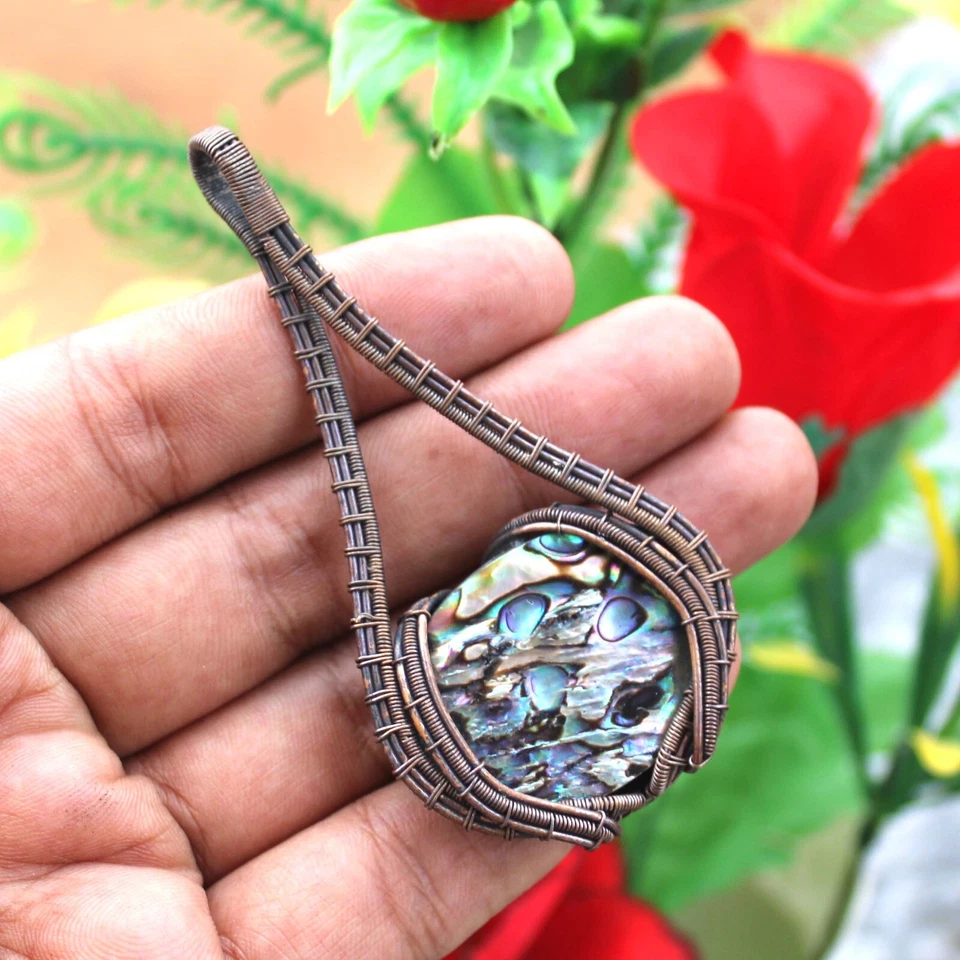 Подвеска в виде раковины из абалона ювелирные изделия в медной проволоке подарок на день рождения для нее - Изображение 1 из 4