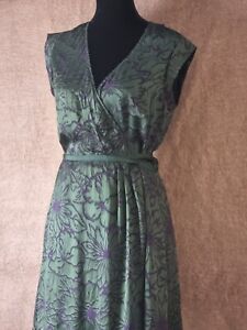 Jigsaw Cocktail Dress Wrapover Viscose And Silk, Green And Purple