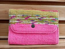 Handmade recycled chindi dhurrie leather clutch handcrafted boho style clutch