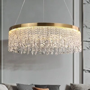 Round Ring Crystal Chandelier Modern Luxury Pendant Lamp Ceiling Fixture Light - Picture 1 of 23