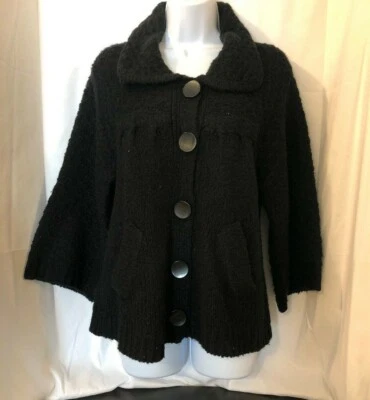 Kensie Pretty Women's Black Button Front Wool Blend Cardigan Sweater Size S - Image 1 of 2