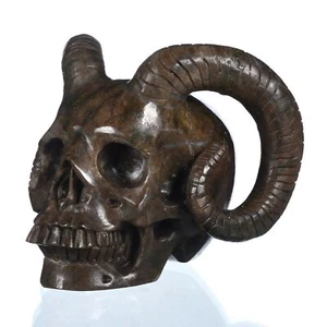4.65" Natural  Autumn Jasper Horned  Skull Collectibles Reiki Healing# 31Q61 - Picture 1 of 8