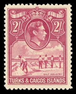 Turks & Caicos 1938 KGVI 2s deep rose-carmine MNH. SG 203. Sc 87. - Picture 1 of 2