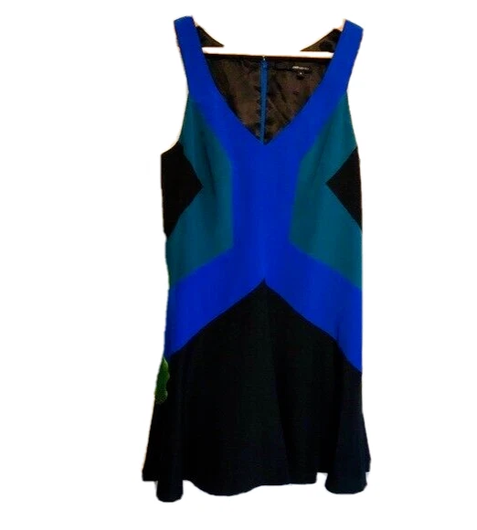 Mini Vestido Jay Godfrey Seda Negro Verde Azul Color Bloque Talla 2 Corto Diseñador Foto 1 de 4