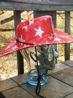 Rubies Costumes Rosso Cowgirl Cowboy Cappello Con Argento Stars Donna Sz OS - Immagine 1 di 4